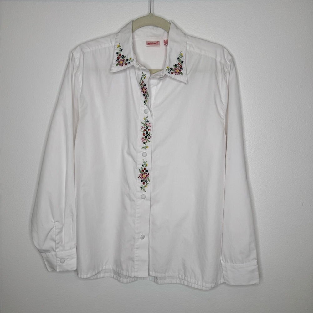 Haband White Button Down Shirt with Floral Embroidery
